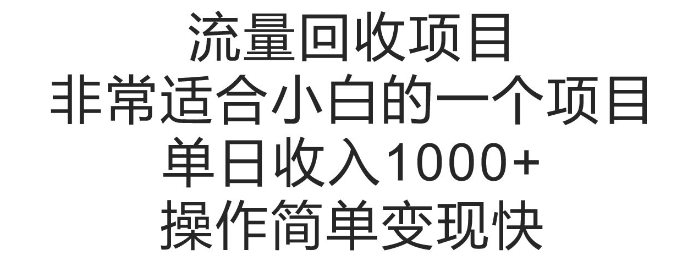 流量回收项目，非常适合小白的一个项目单日收入多张，操作简单变现快-创途项目网