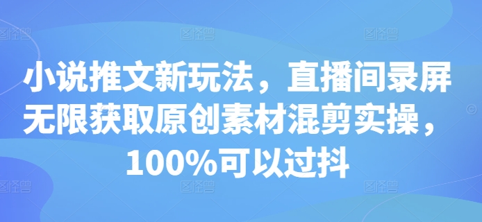 小说推文新玩法，直播间录屏无限获取原创素材混剪实操，100%可以过抖-创途项目网