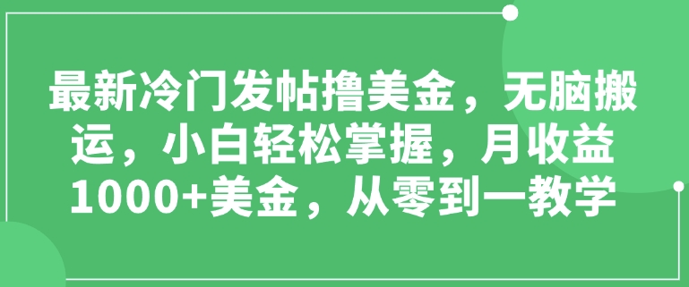 最新冷门发帖撸美金，无脑搬运，小白轻松掌握，月收益1000+美金，从零到一教学-创途项目网