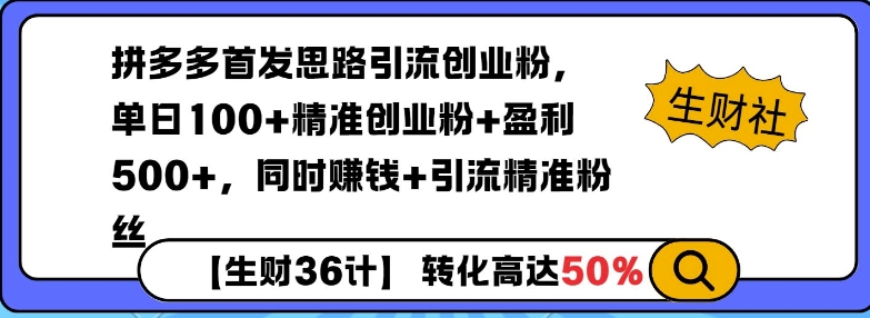 拼多多无敌思路引流创业粉，无脑矩阵开店，同时挣钱+引流精准粉丝-创途项目网