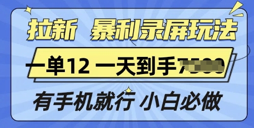 拉新暴利录屏玩法，一单12块，有手机就行，小白必做-创途项目网