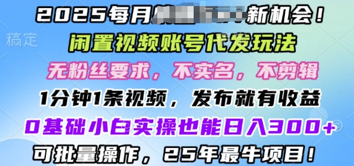 2025闲置视频账号一键代发玩法，0粉不实名不剪辑，领了视频直接发，0基础小白也能日入3张-创途项目网