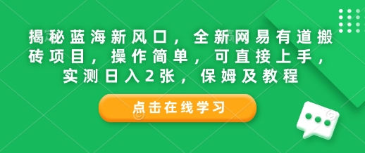 揭秘蓝海新风口，全新网易有道搬砖项目，操作简单，可直接上手，实测日入2张，保姆及教程-创途项目网