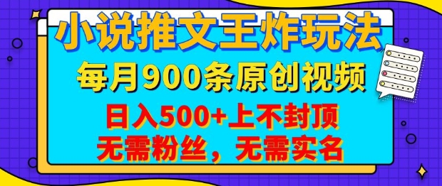 小说推文王炸玩法，一键代发，每月最多领900条原创视频，播放量收益日入5张，无需粉丝，无需实名【揭秘】-创途项目网