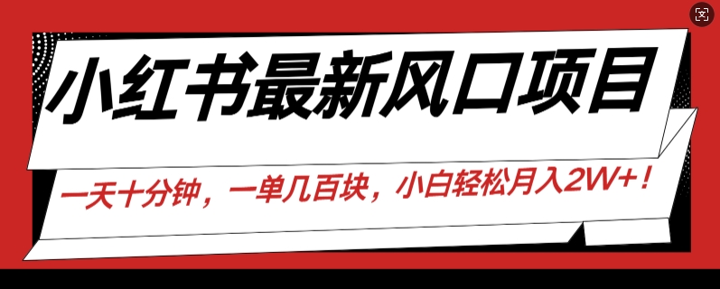 小红书最新风口项目，一天只用10分钟，一单几百块，小白简单无脑操作!-创途项目网