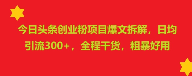 今日头条创业粉项目爆文拆解，日均引流300+，全程干货，粗暴好用-创途项目网