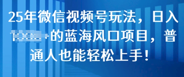 25年微信视频号玩法，日入几张的蓝海风口项目，普通人也能轻松上手!-创途项目网