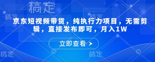 京东短视频带货，纯执行力项目，无需剪辑，直接发布即可，月入1W-创途项目网