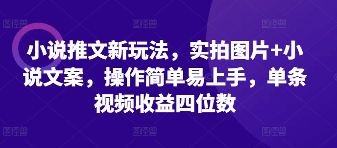 小说推文新玩法，实拍图片+小说文案，操作简单易上手，单条视频收益四位数-创途项目网