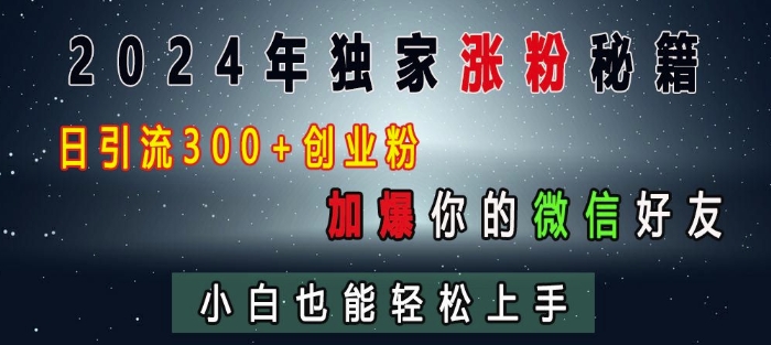 2024年独家涨粉秘籍，日引流300+创业粉，加爆你的微信好友，小白也能轻松上手-创途项目网